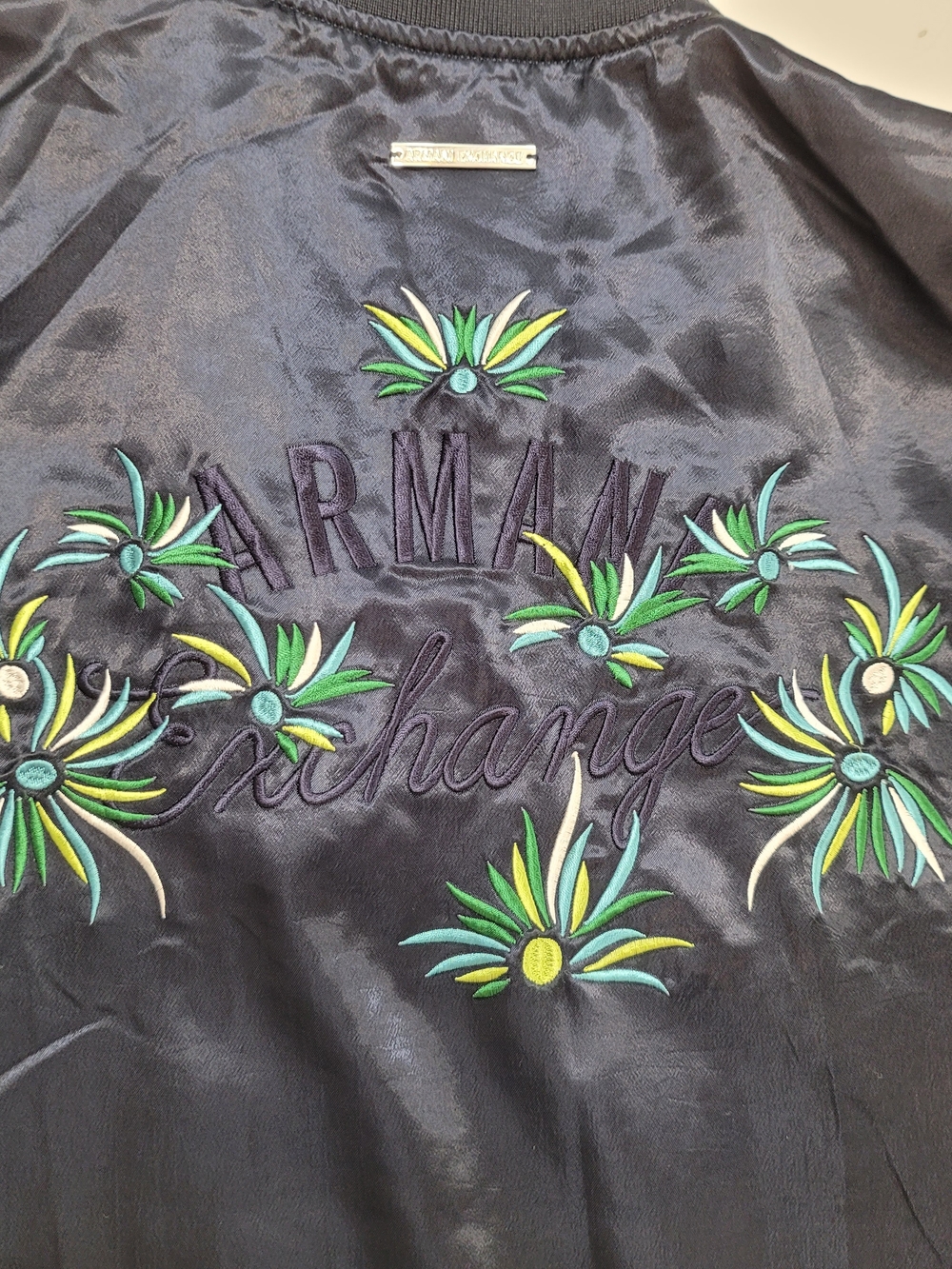 Armani Exchange Black Satin Floral-Embroidered Long Dress Xs Oversized - Picture 14 of 16